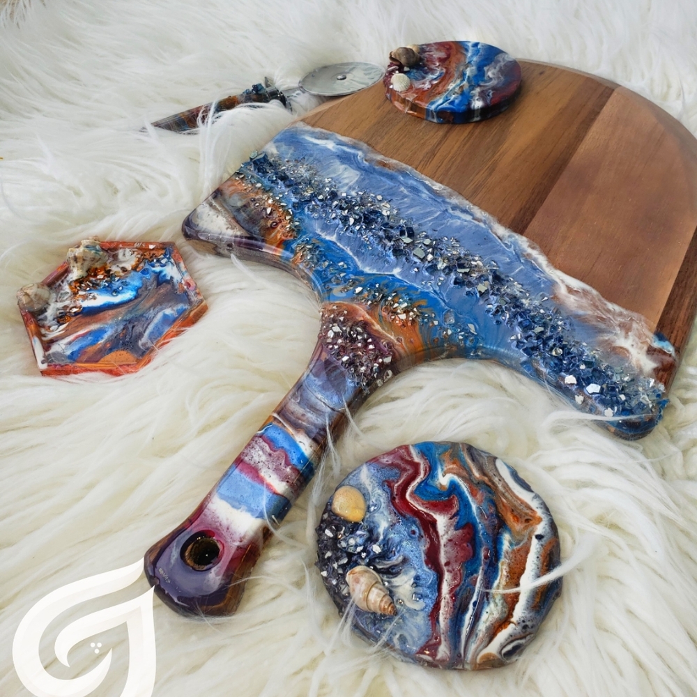 Handmade Ocean Collection Cutting board+Coasters